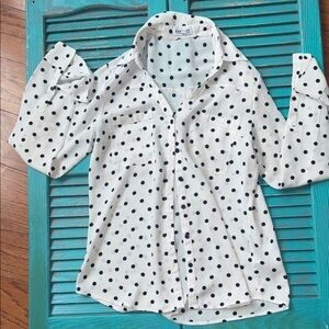 Women’s EXPRESS size medium White Polka Dot Button-Up Shirt
